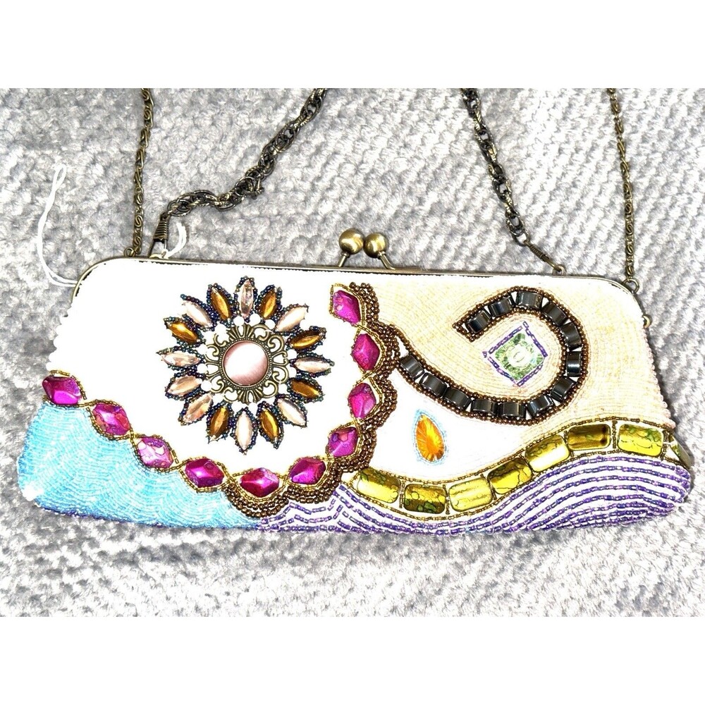 Multi Color Beaded Crossbody Bag clutch chain strap abstract